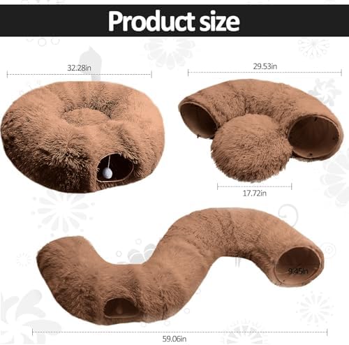 Cat Tunnel Christmas Tree Skirt， Cat Bed Under The Xmas Tree, Soft Plush Kitty Tunnel Bed with Washable Cushion, Two-Entry Peekaboo Round Christmas Cats Donut for Kitten Puppy Rabbit Ferret (Brown) - Image 6