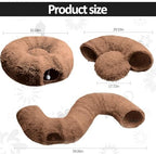 Cat Tunnel Christmas Tree Skirt， Cat Bed Under The Xmas Tree, Soft Plush Kitty Tunnel Bed with Washable Cushion, Two-Entry Peekaboo Round Christmas Cats Donut for Kitten Puppy Rabbit Ferret (Brown) - Image 6