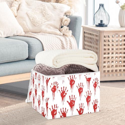 Bolaz Storage Bins with Lids and Handles, Bloody Scary Hands Storage Box Storage Basket with Cover Collapsible Organizer Containers for Home Closet, Shelves - Image 5