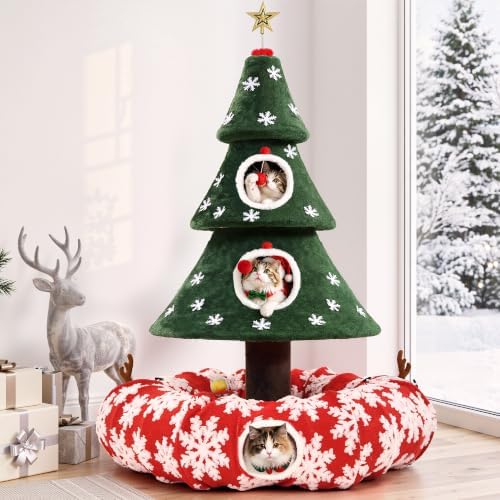 YITAHOME 58.2in Christmas Cat Tree with Cat Tunnel by YITAHOME