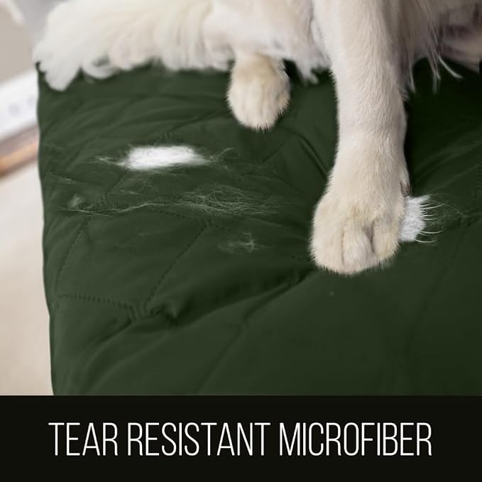 Sofa Shield® Couch Slip Covers for Dogs, Reversible Furniture Protector with Strap, Stain and Tear Resistant Cushion Cover, 88 inch Seat, Machine Washable Slipcover Pets, Cats, Hunter Green Sage