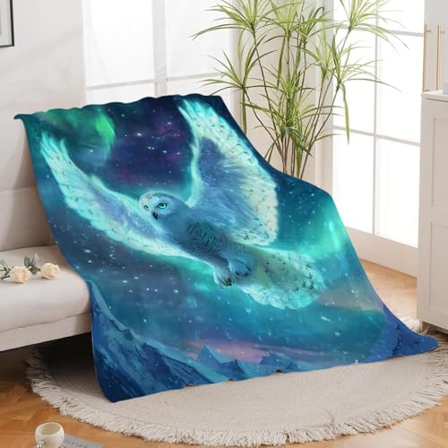 Snowy Owl Blanket for Girls Women Boys Men Adults Kids Soft Cozy Fleece Aurora Owls Bird Throw Blankets Gifts Warm Flannel Plush Lightweight Decor for Couch Bed Sofa 80"X60" - Image 4