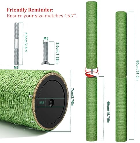 4PCS Cactus Cat Tree Replacement Posts, 15.7in M8 Sisal Scratching Pole - Image 2