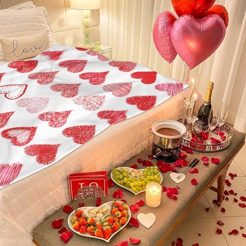 Valentine's Day Love Hearts Throw Blanket, Soft Lightweight Flannel Blanket, Wedding Anniversary Birthday Gifts for Girlfriend Wife, Anti-Pilling Blankets for Bed Sofa Couch Chair, 60 x 50 Inch - Image 2