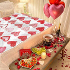 Valentine's Day Love Hearts Throw Blanket, Soft Lightweight Flannel Blanket, Wedding Anniversary Birthday Gifts for Girlfriend Wife, Anti-Pilling Blankets for Bed Sofa Couch Chair, 60 x 50 Inch - Image 2