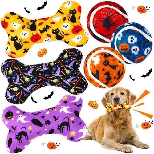 6 Pcs Halloween Dog Toys, Squeaky Bone Plush Toys by Vertintong