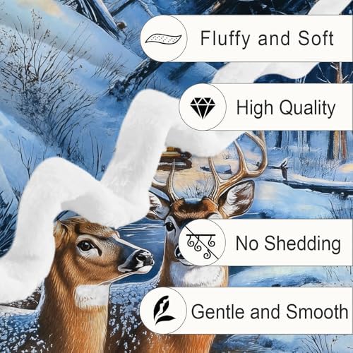 Christmas Throw Blanket, Winter Deer Snow Forest Holiday Theme Blanket for Couch and Bed, Warm Cozy Winter Cabin Throw, Super Soft, 50x60 Inch, Blue - Image 4