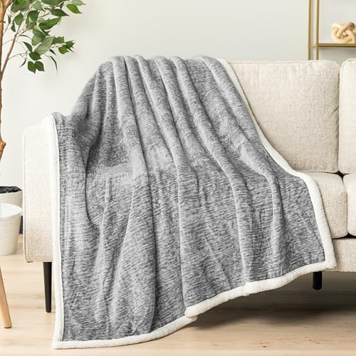 PAVILIA Sherpa Throw Blanket for Couch Sofa Bed, Melange Light Gray, 50x60 - Image 4
