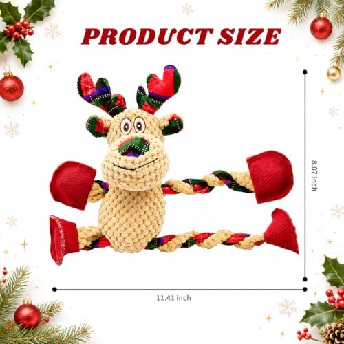 Christmas Squeaky Dog Toys- Interactive Plush Toys with 5 Squeakers- Stuffed Dog Toys for Medium & Large Breeds- Reducing Boredom and Relieving Anxiety (Elk) - Image 3