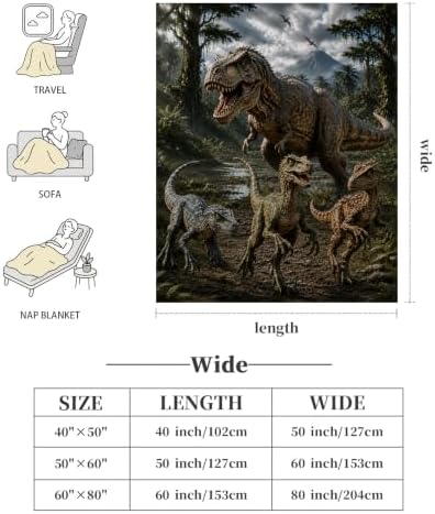 Dinosaur Throw Blanket T Rex Prehistoric Jungle Animal Gifts 60''X80'' - Image 6