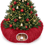 Supet Christmas Cat Tunnel Bed, Plush Tree Skirt with Cushion & Hanging Toy by Supet