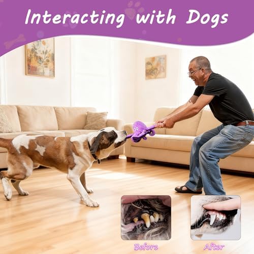 Squeaky Dog Toys, Stuffed Large Dog Toys to Keep Them Busy, Interactive Plush Chew Toys with Crinkle Paper, Tough Pet Animal Toys for Small Medium Large (Purple Octopus) - Image 7