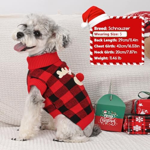 Dog Christmas Sweater Cute Dog Christmas Outfit with 3D Reindeer Pattern Soft Warm Turtleneck Knitted Pet Clothes Cold Weather Puppy Clothes for Small Medium Large Dogs Cats - Image 4