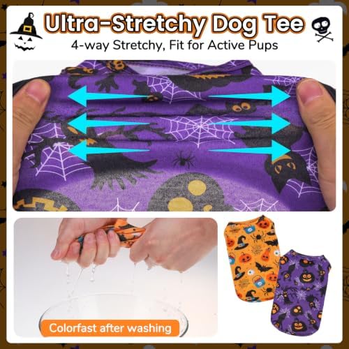 BINGPET 2PCS Dog Halloween Costume, Soft Cotton Puppy Shirt, Bat & Pumpkin - Image 3