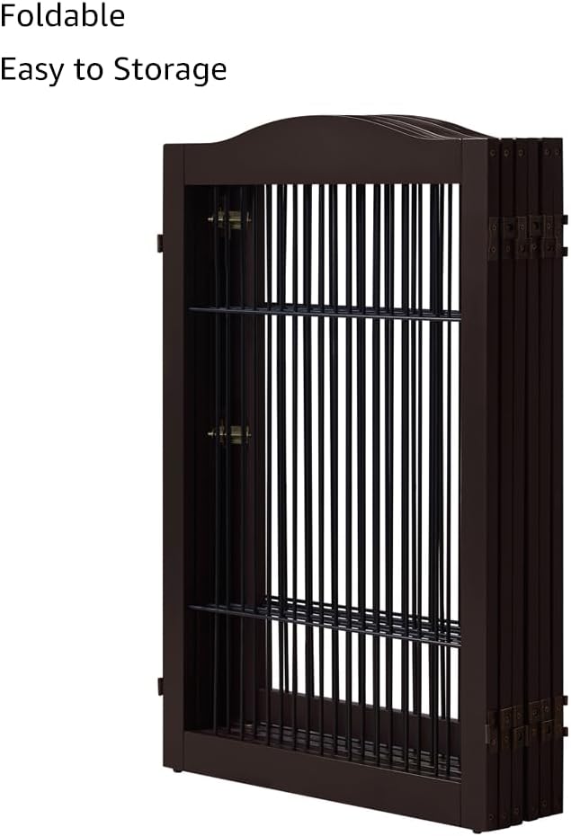 unipaws 132" Extra Wide Dog Gate and Pet Playpen with Walk Through Door | Free Standing Tall Dog Fence, Barriers for Home, Use as Indoor Dogs Cats Pen, Rabbit Pen, Espresso