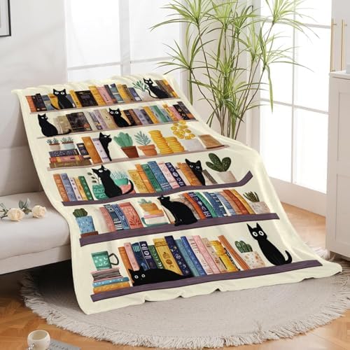 Black Cat Throw Blanket Book Cat Bookshelf Stuff Gifts for Kids Girls Boys Adults Women Men Soft Cozy Warm Plush Fluffy Fuzzy Fleece Blanket Decor 50''X60'' - Image 5