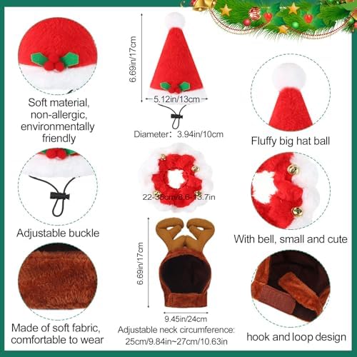 Aliceset 4 Pcs Christmas Cat Costume Reindeer Hat Cape for Cat Puppy - Image 2