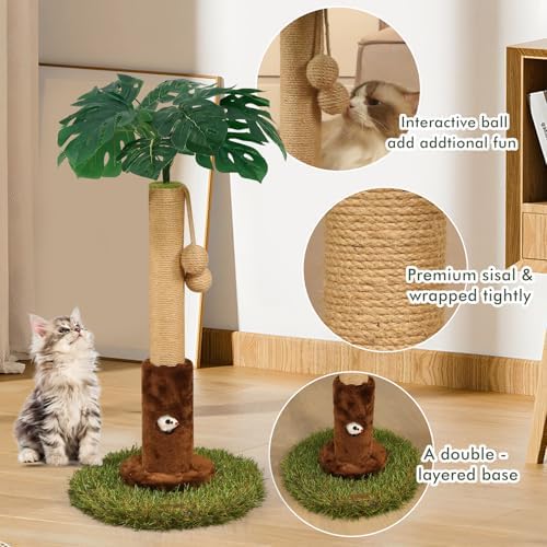 Woochpet 25" Kitten Scratching Post,sisal cat Scratcher Tree with Leaves - Image 4