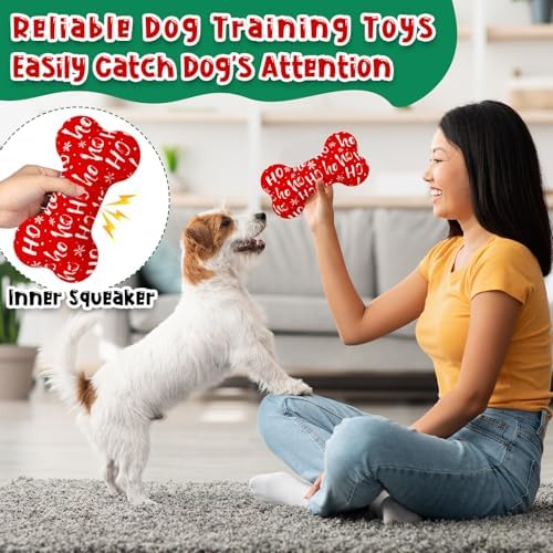 6 Pack Christmas Dog Squeaky Bone Toys Plush Interactive Dog Pets Birthday Bone Shape Stuffed Chew Toys for Puppy Small Medium Large Squeak Toss Play - Image 6