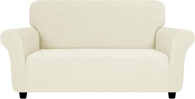 ZNSAYOTX Super Stretch Loveseat Covers (57"-70"), New Striped Love Seat Slipcover, Dogs Pet Friendly Anti-Slip Couch Protector Spandex Durable 2 Seater Fabric Sofa Cover (Beige, Loveseat)