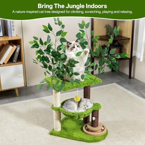 Woochpet 33.5-Inch Cat Tree with Leaves for Indoor Cats - Image 4