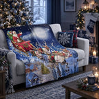 Neasow Christmas Throw Blanket, Santa Claus and Reindeer Sleigh Christmas Eve Moon Design Soft Fuzzy Cozy Flannel Blanket Gift for Family and Friends Home Sofa Couch Chair Decorative 50x60 Inch - Image 4