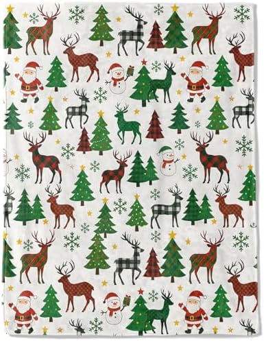 Reindeer Christmas Decorative Throw Blanket, Buffalo Plaid Snowman Tree Print Decoration, Soft Flannel Winter Blankets for Couch Bed Sofa, Holiday Home Decor, Xmas Festival Gifts 50x60 Inch by AINORI