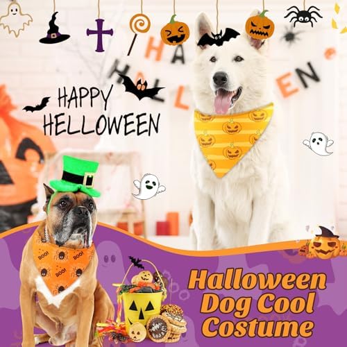 Preboun 50 Pcs Halloween Dog Bandanas Bulk, Pumpkin Ghost Bat Spider Web - Image 2