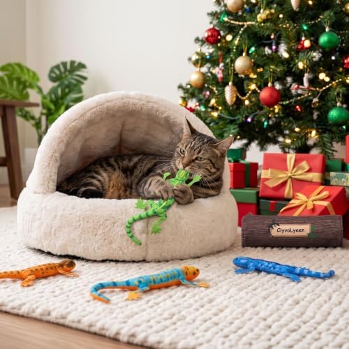 CiyvoLyeen Plush Lizard Catnip Toys with Tree Trunk-shaped Pouch 5 Pack - Image 7