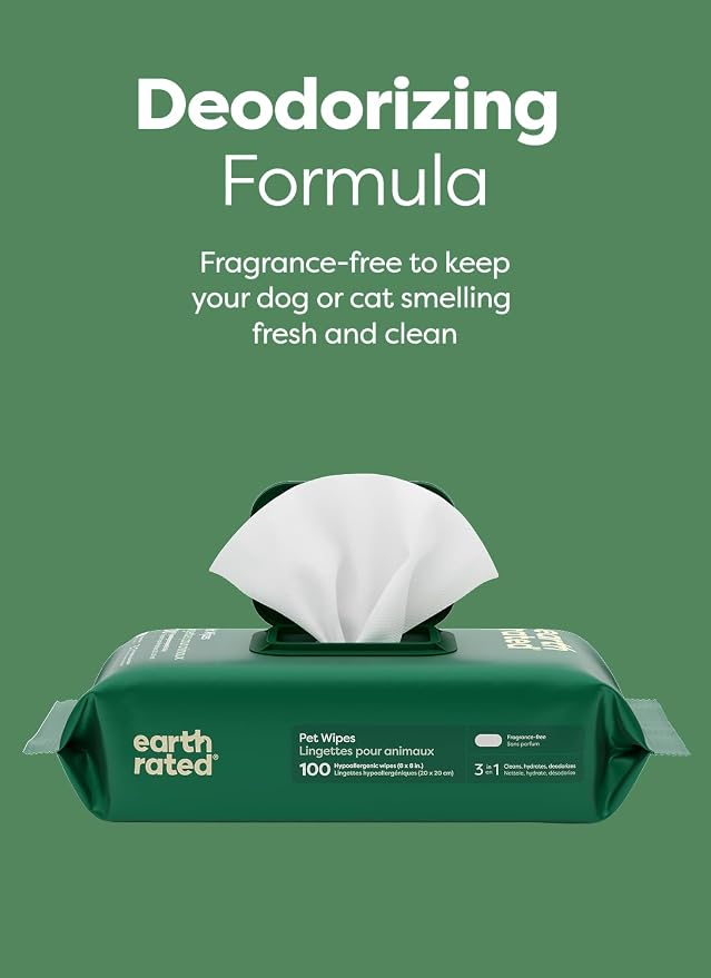 Earth Rated Dog Wipes for Paws & Butt, Deodorizing, Unscented, 400ct | Hypoallergenic, 3-in-1 Cleaning and Hydrating, for Grooming Paws, Body and Butt