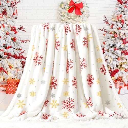 Touchat Christmas Throw Blanket, Fuzzy Fluffy Soft Cozy Blanket, Fleece Flannel Plush Microfiber Blanket for Couch Bed Sofa (50" X 60",White Snowflake) - Image 6