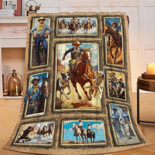 Western Cowboy Blanket for Girls Women Boys Men Adults Kids Soft Cozy Fleece Country Wild West Throw Blankets Gifts Warm Flannel Plush Stuff Lightweight Decorative for Couch Bed Sofa 50"X40" by Unknown