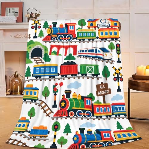 Train Throw Blanket Cartoon Locomotive Railway Print Gifts 60''x80'' by Fuzawet
