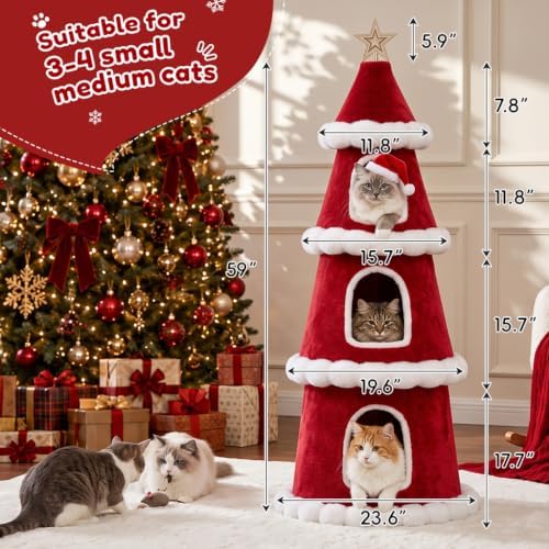 LUCKLIFE 59" Christmas Cat Tree,Multi-Level Condo Tower - Image 6