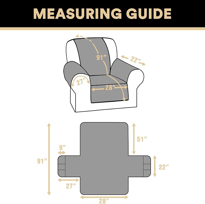 Recliner Cover 100% Waterproof Couch Cover Sofa Cover for Living Room Water Resistant Furniture Protector with Elastic Straps for Pets Dog(Recliner28,Smoke Blue)