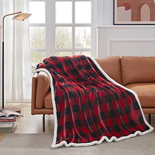 Touchat Sherpa Red and Black Buffalo Plaid Christmas Twin Blanket 60" X 70", Fuzzy Fluffy Soft Cozy Throw Blanket, Fleece Flannel Plush Microfiber Blanket for Couch Bed Sofa - Image 6