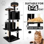 58.5inch Large Cat Tree Tower Condo for Indoor Cats, Soft Plush Multi-Level Climbing Tree Cat House, Scratching Post, More Entrance/Exit, Sisal Rope, Black - Image 3
