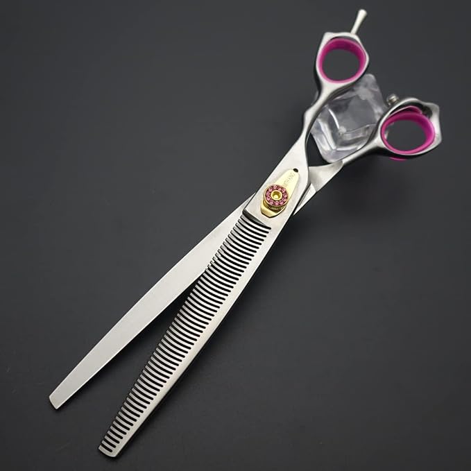 Professional Dog Grooming Shears Set Dogs Straight & thinning & Curved scissors & chunkers Scissorswith comb in 1 Set for Right-handed & Left-handed (8.0 Silvery right-handed)