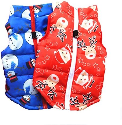 SEIS 2 Pcs Christmas Dog Cotton Wadded Jacket Snowman Pet Coat with Harness Hook Xmas Elk Cats Hoodie Vest Santa Claus Puppy Costume for Cats Small Medium Dogs (M (Chest Circumference 48cm/18.9")) - Image 6