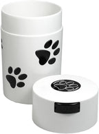 Tightpac Pawvac 1 to 6 Ounces Container, Airtight Pet Food and Treats Storage Jar - Patented Vacuum Seal Container for Pet Food, Treats and other Dry Goods - White with Paws