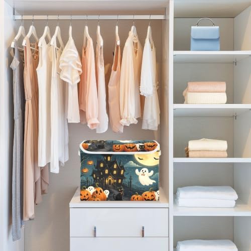 Bolaz Halloween Scene Haunted House Storage Bins with Lids and Handles, Storage Box Basket with Cover Collapsible Organizer Containers for Home Closet, Shelves - Image 6