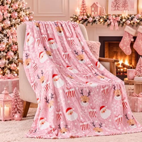 FuWeave Pink Santa Claus Christmas Throw Blanket 50 x 60 Inches by FuWeave