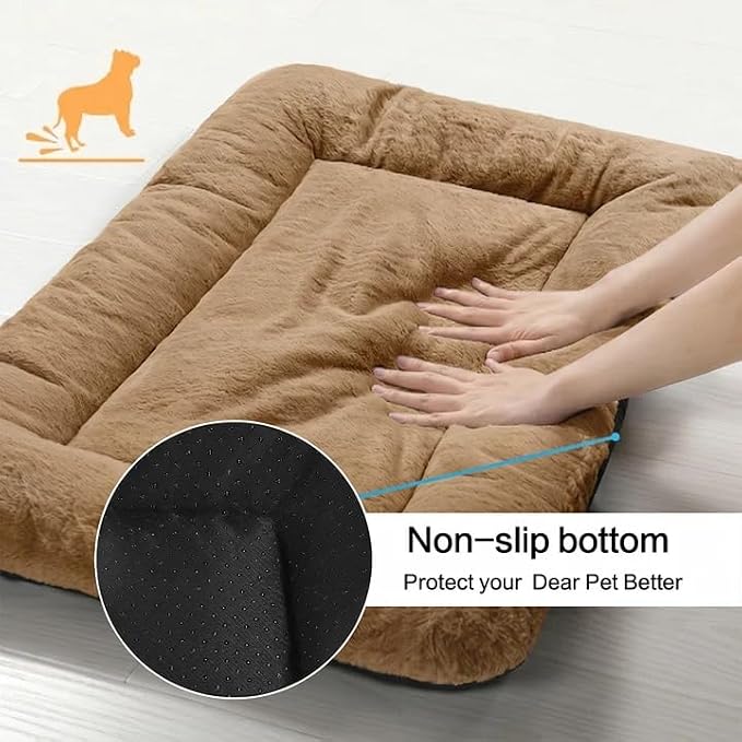 Dog Beds Crate Pad for Small Dogs Fit Metal,Ultra Soft, Washable & Anti-Slip Kennel Pad for Dogs Cozy Sleeping Mat,Camel 24inch