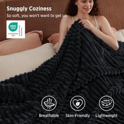 Bedsure Soft Cal King Size Blanket for Bed Black 102"x96" - Image 3