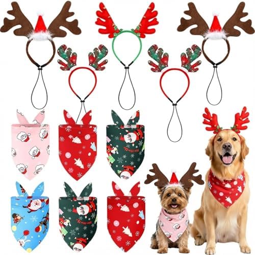 12 Pcs Christmas Pet Headband Bandana, Reindeer Headband by SilTriangle