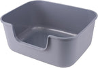 Large Cat Litter Box with High Sides,Cat Boxes for Indoor Cats,Cat Litter Pan for Kitty,Litter Box with Low Entry,Easy to Clean,Anti-Splashing (Grey-Long Side Entry)