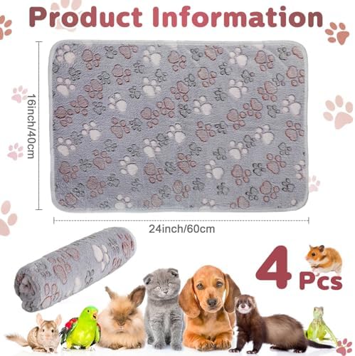 Reginary 4 Pcs Guinea Pig Fleece Cage Liners, Adorable Paw, 24 x 16 Inch - Image 2