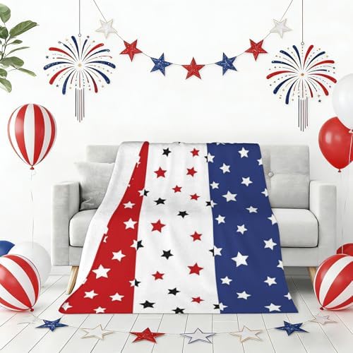 Independence Day Red Blue Stars Blanket, 4th of July Soft Cozy Throw Blanket, Patriotic Warm Lightweight Flannel Blanket for Bed Sofa Couch Chair 50" x 60" - Image 2