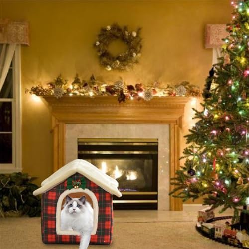 Christmas Cat Tent Cat Bed Cave(Coffee, S(15.7 X 12.6 X 13.8 Inch)) - Image 7
