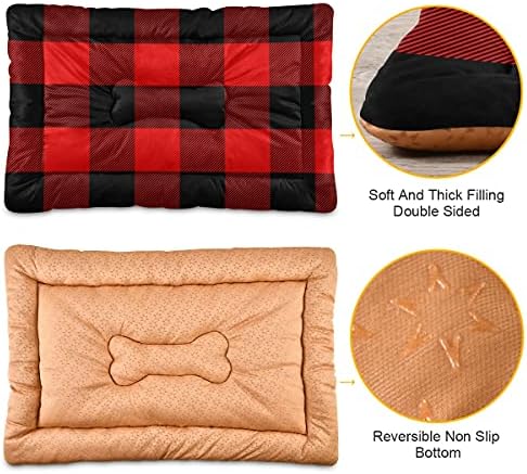 Red and Black Buffalo Plaid Dog Bed Mat for Small Dog Puppy Cat Kitten, Classical Lumberjack Plaid Ultra Soft Pet Bed Mattress for Crate with Anti-Slip Washable, 18 x 24 Inches - Image 2